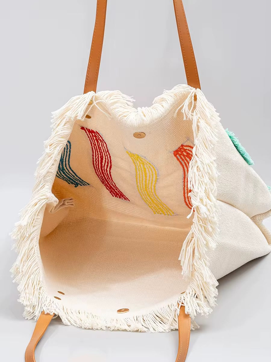 Sac Cabas Bohème Arty Pop – Broderies Multicolores en Relief