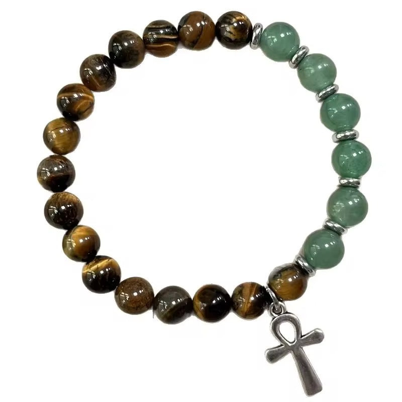 : Bracelet Porte-Bonheur Ankh en Pierres Naturelles