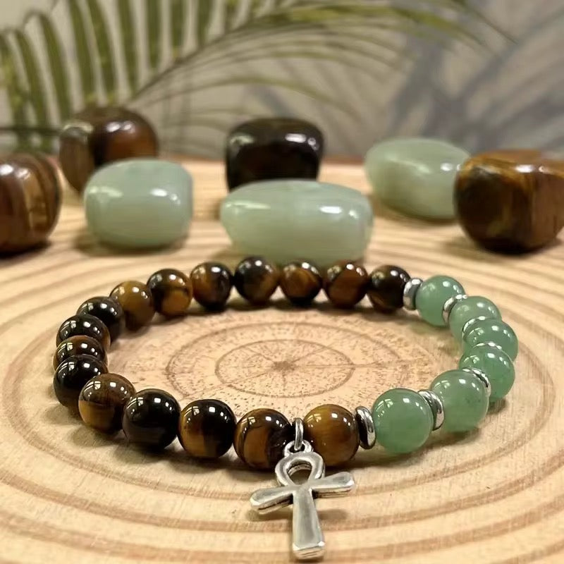 : Bracelet Porte-Bonheur Ankh en Pierres Naturelles