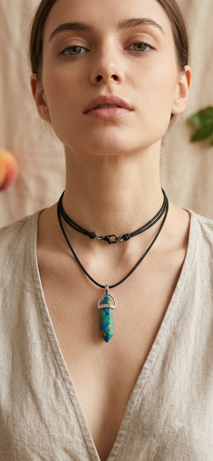 Collier Pendentif Pointe Hexagonale en Pierre Naturelle et Cristal