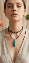 Collier Pendentif Pointe Hexagonale en Pierre Naturelle et Cristal