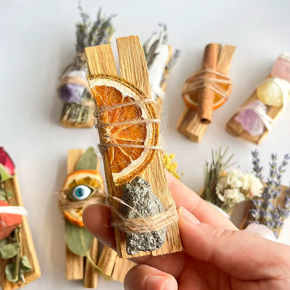 Bâton de Fumigation Palo Santo, Fleurs Séchées et Cristal Naturel