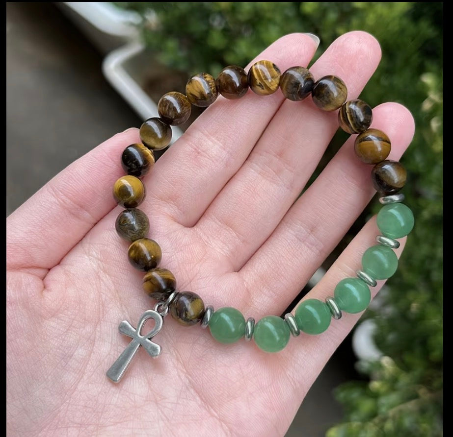 : Bracelet Porte-Bonheur Ankh en Pierres Naturelles