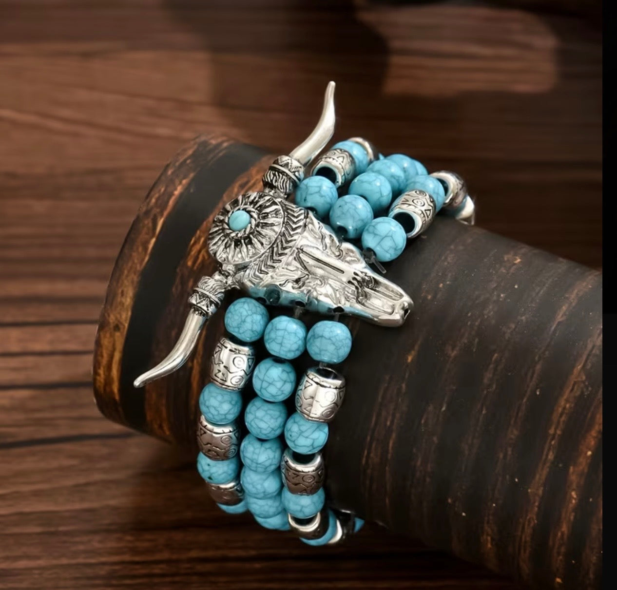 Bracelet de perles Tête de Taureau Bleu Lapis Lazuli Style