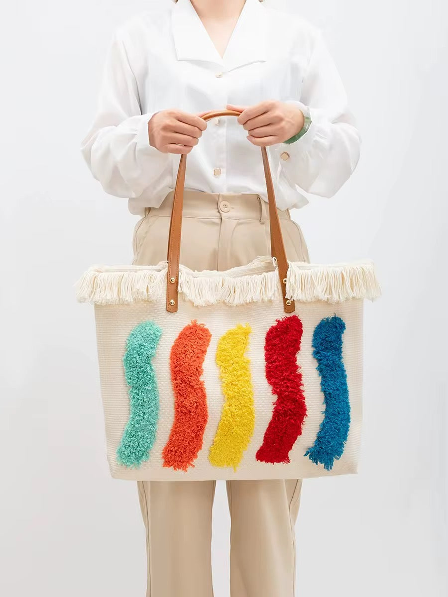 Sac Cabas Bohème Arty Pop – Broderies Multicolores en Relief