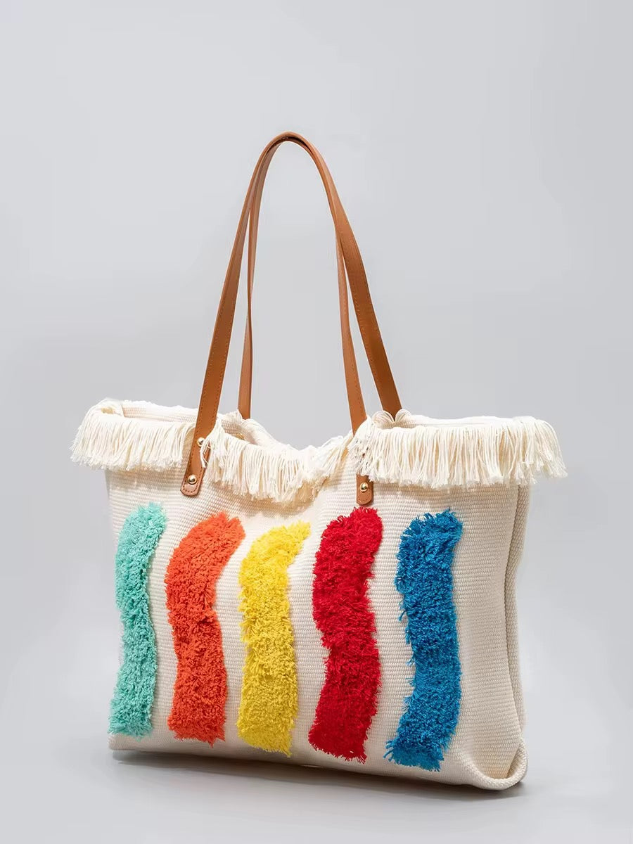 Sac Cabas Bohème Arty Pop – Broderies Multicolores en Relief