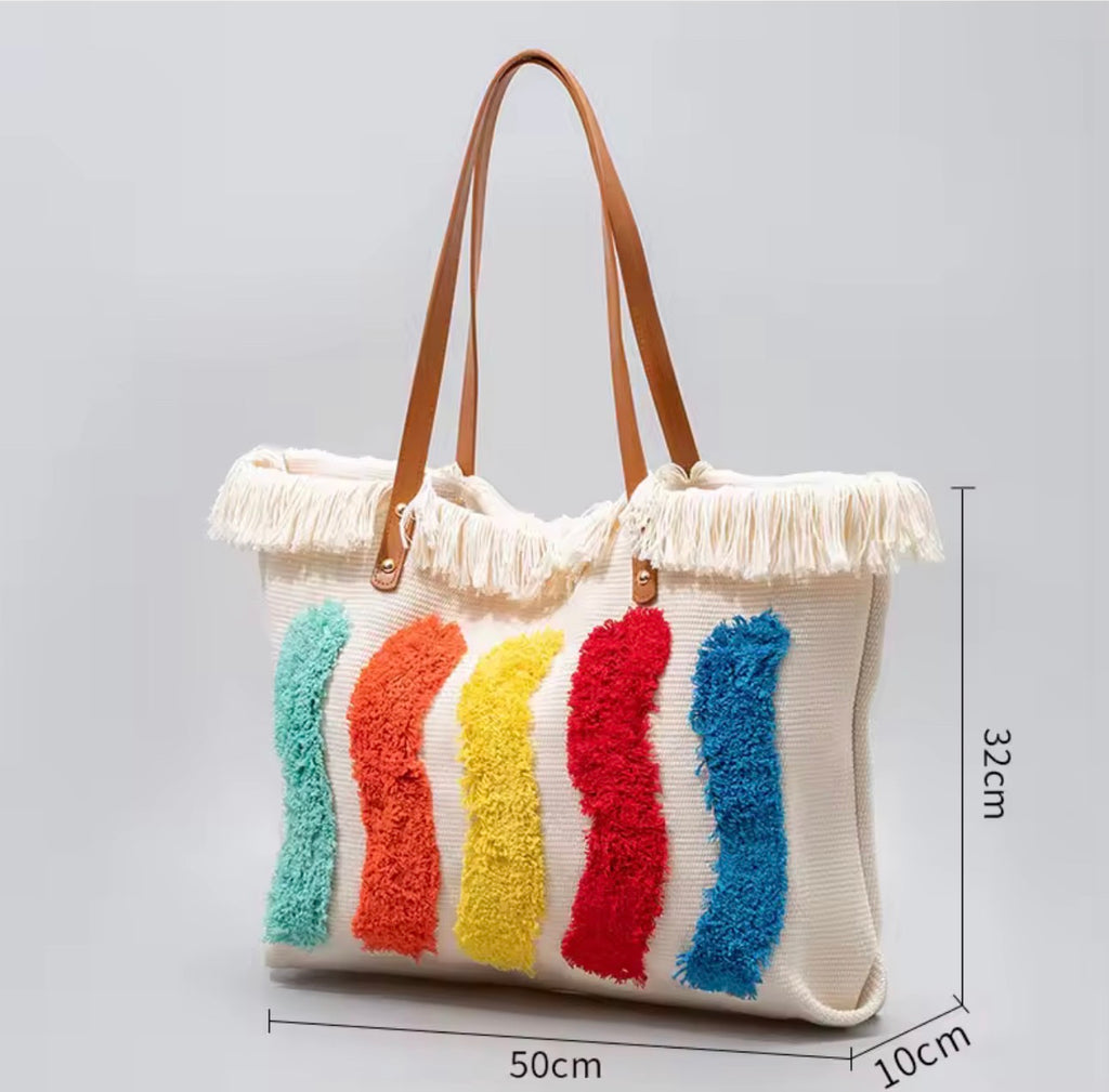 Sac Cabas Bohème Arty Pop – Broderies Multicolores en Relief