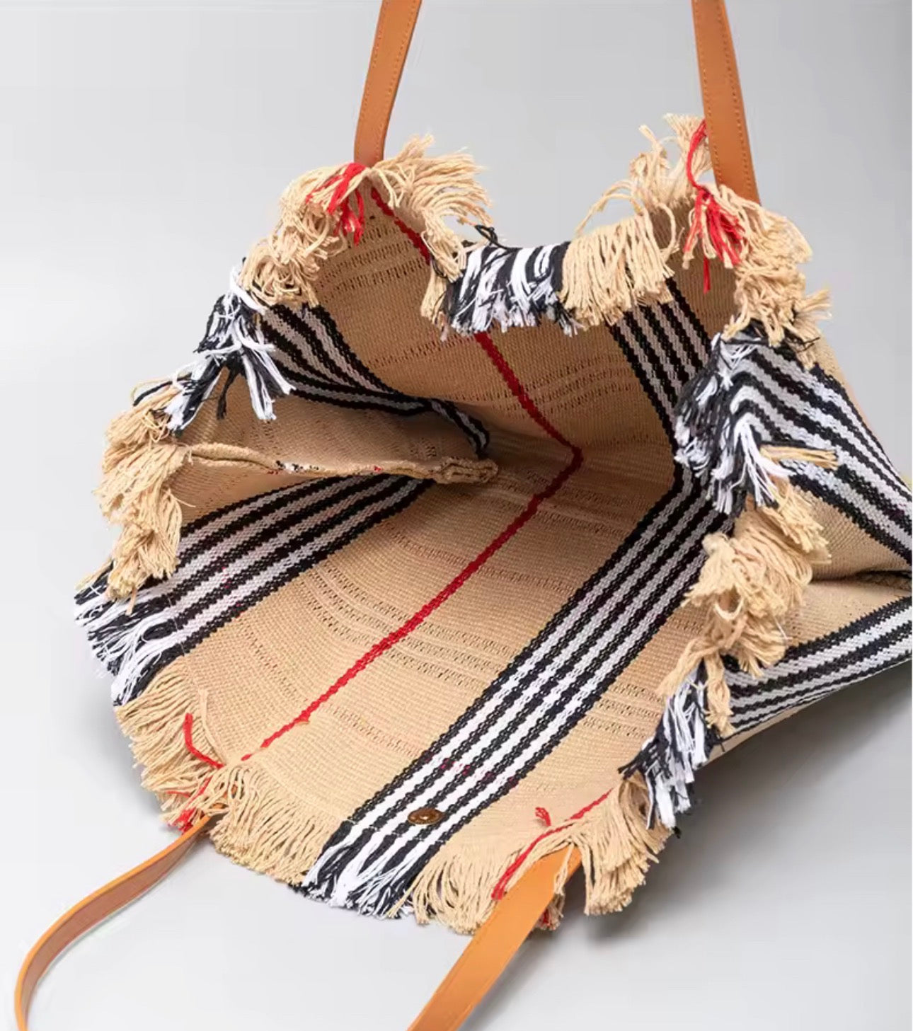 Sac Cabas Bohème London – Tissage Style Écossais & Franges Naturelles