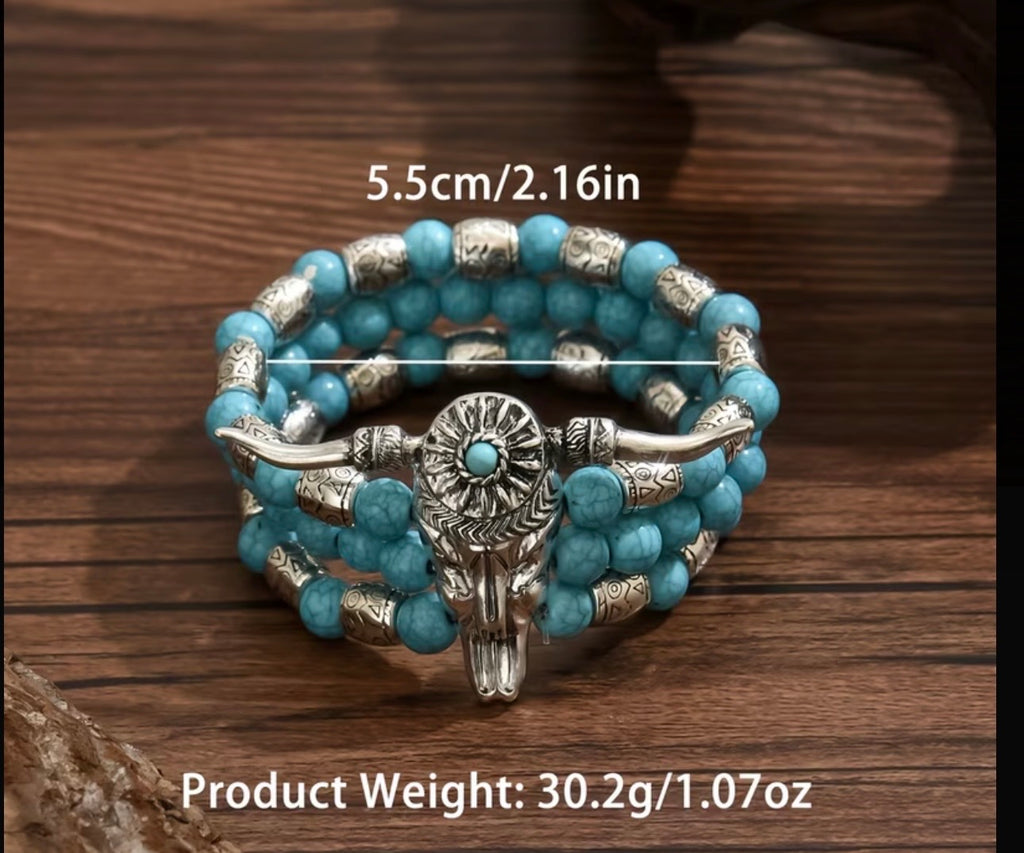 Bracelet de perles Tête de Taureau Bleu Lapis Lazuli Style