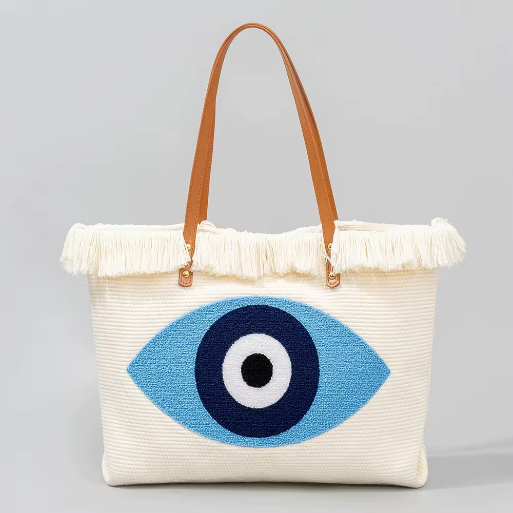 Sac Cabas Bohème Mystic Eye – Broderie Œil Grec en Relief