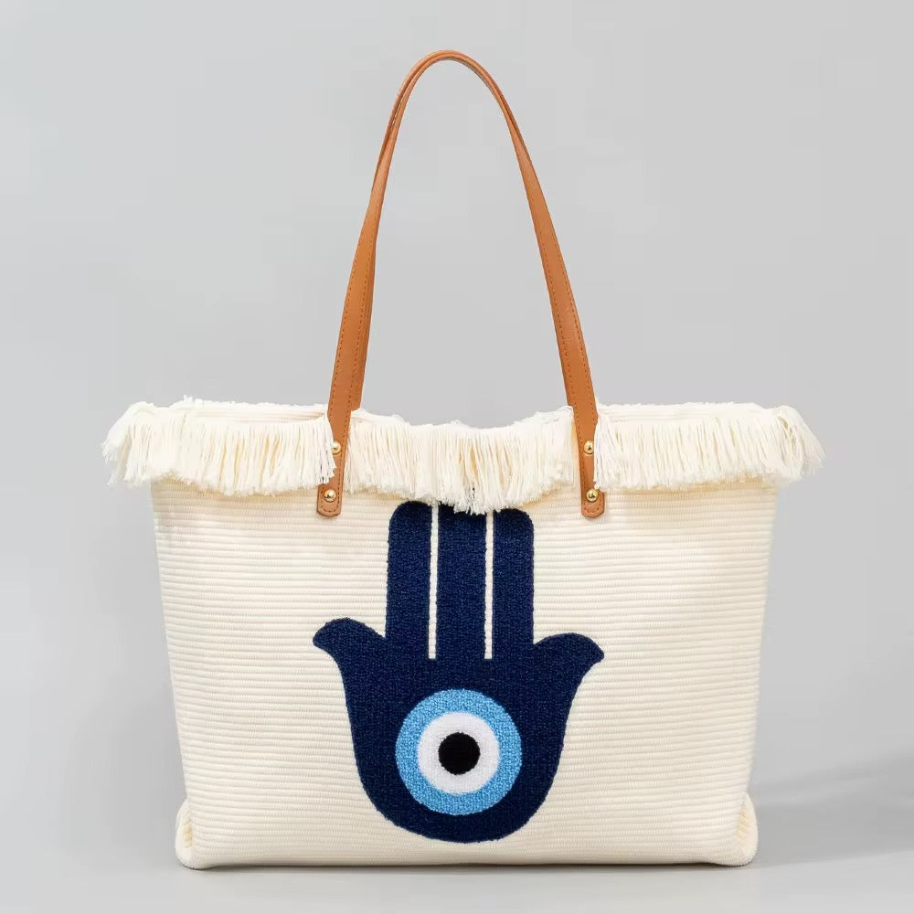 Sac Cabas Bohème Khamsa – Broderie Main de Fatma en Relief