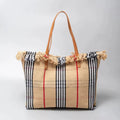 Sac Cabas Bohème London – Tissage Style Écossais & Franges Naturelles