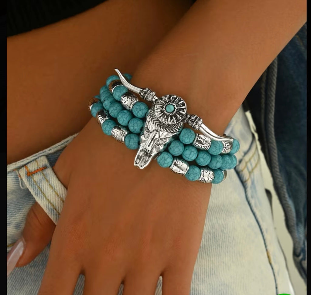 Bracelet de perles Tête de Taureau Bleu Lapis Lazuli Style