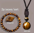 Ensemble « Bouclier de Tigre » – Collier Pendentif & Bracelet en Pierres Naturelles