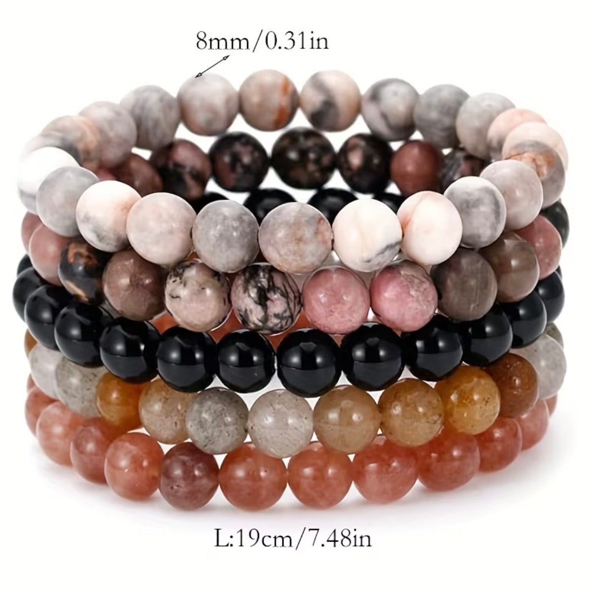 Harmonie Sylvestre » – Ensemble de 5 Bracelets en Pierres Naturelles