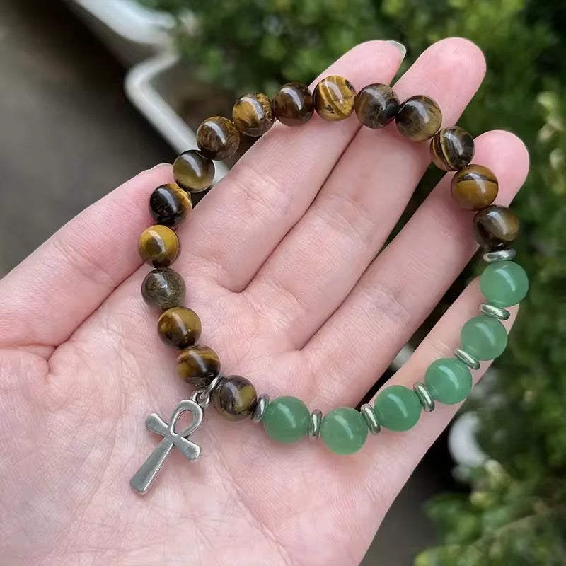: Bracelet Porte-Bonheur Ankh en Pierres Naturelles