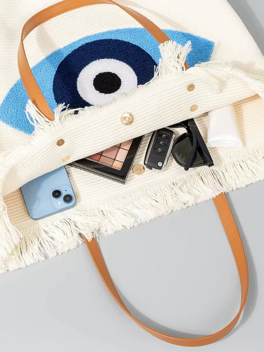 Sac Cabas Bohème Mystic Eye – Broderie Œil Grec en Relief