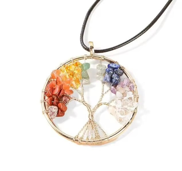 Collier Talisman Arbre de Vie – Énergie des Chakras & Pierres Naturelles