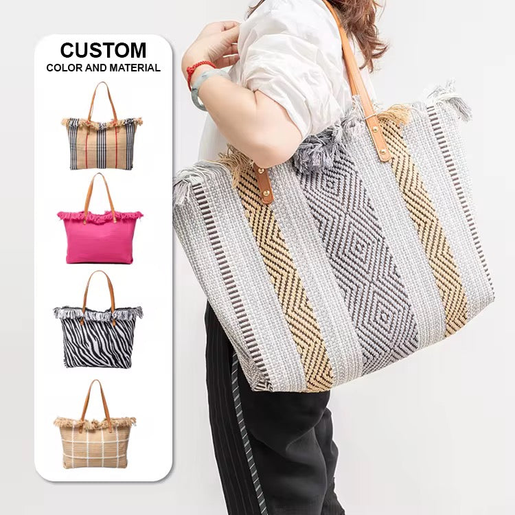 Sac Cabas Bohème Sahara – Tissage Géométrique Écru & Ocre