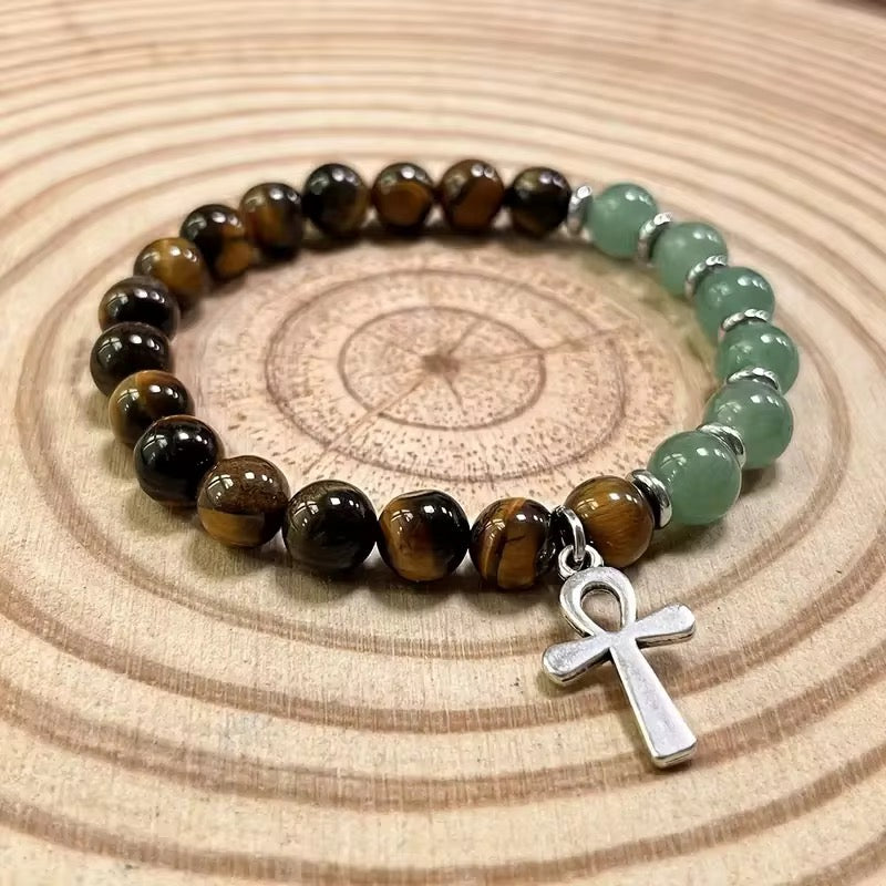 : Bracelet Porte-Bonheur Ankh en Pierres Naturelles