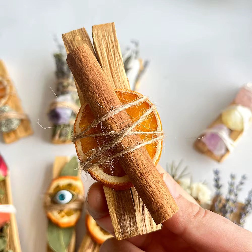 Bâton de Fumigation Palo Santo, Fleurs Séchées et Cristal Naturel
