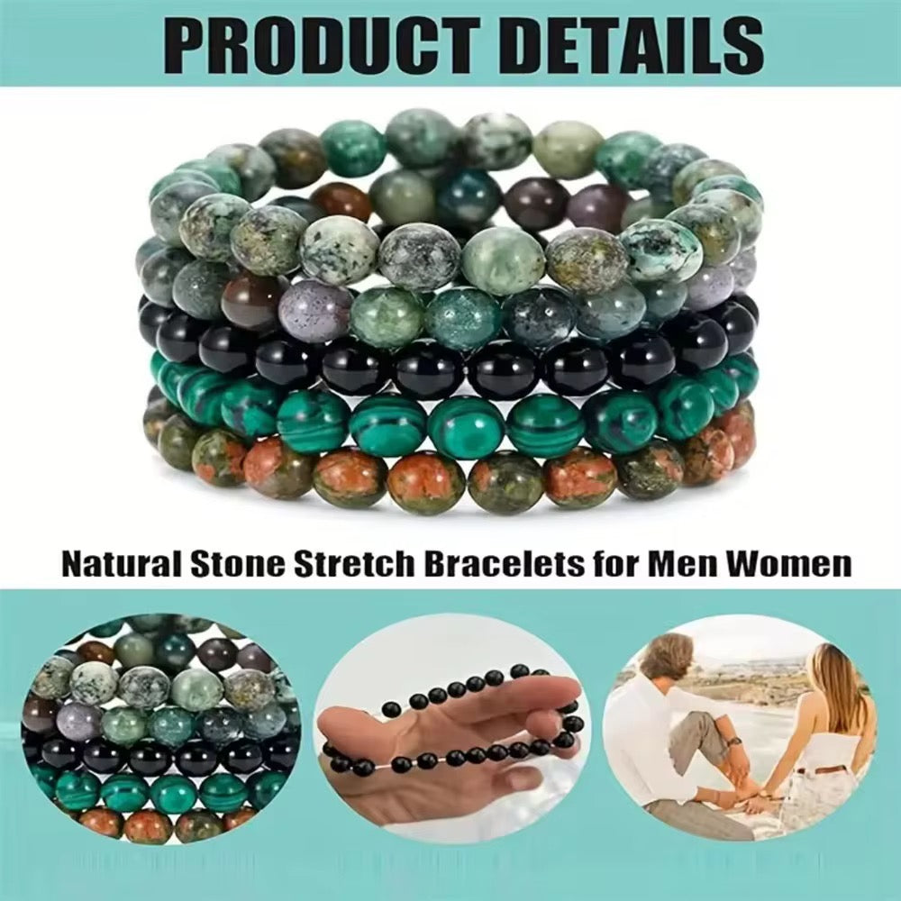 Harmonie Sylvestre » – Ensemble de 5 Bracelets en Pierres Naturelles