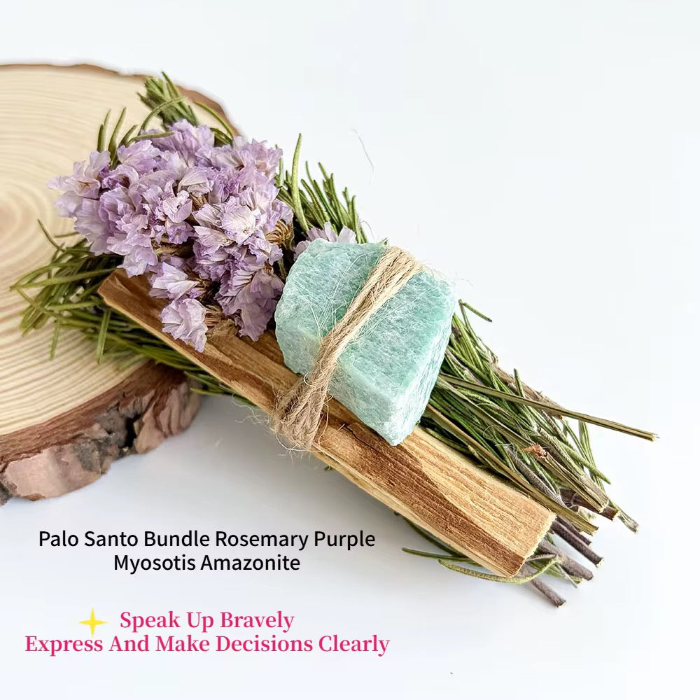 Bâton de Fumigation Palo Santo, Fleurs Séchées et Cristal Naturel