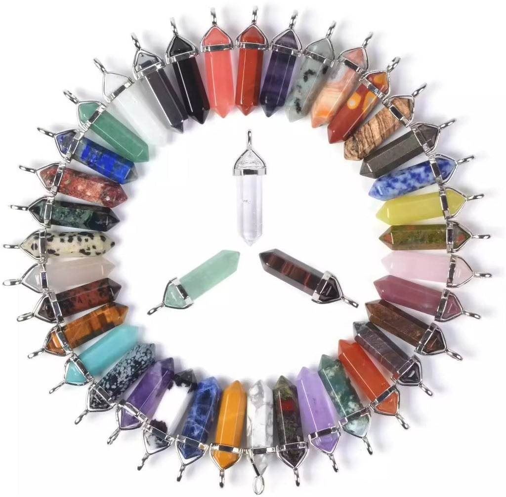 Collier Pendentif Pointe Hexagonale en Pierre Naturelle et Cristal