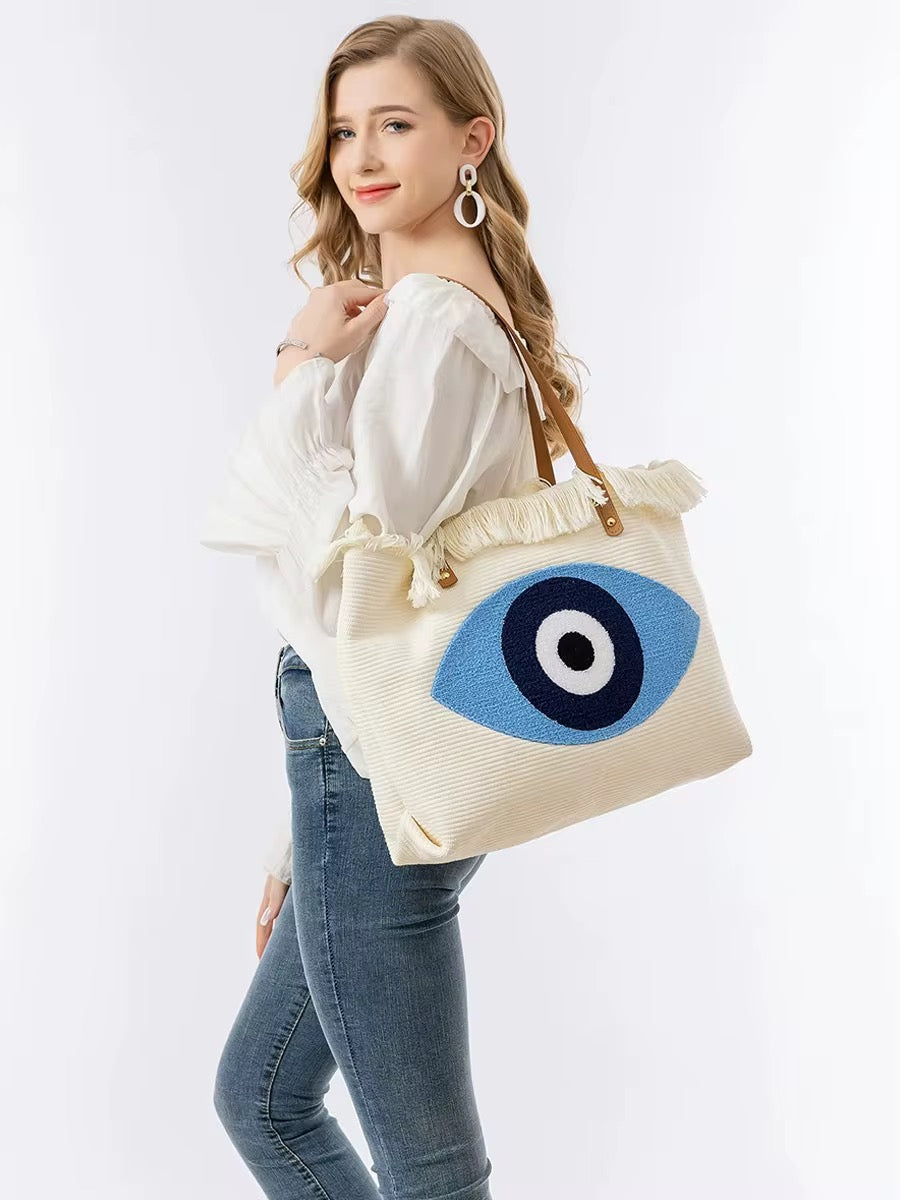 Sac Cabas Bohème Mystic Eye – Broderie Œil Grec en Relief